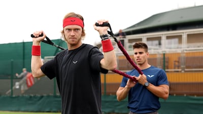 World No 7 Andrei Rublev warms up ahead of Wimbledon. Getty