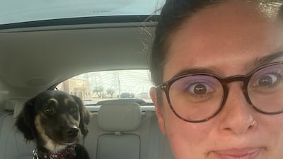 Farah Andrews taking Frida home for the first time on the day she was adopted in September 2020. Farah Andrews / The National