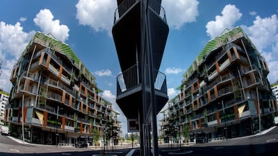 A general view of an apartment building at the Vienna's suburb Seestadt, Austria. From brighter street lights to broader pavements that make room for pushchairs, female architects and designers are driving the change. AFP