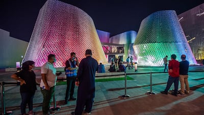 The Pakistan pavilion is instantly recognisable with its colourful facade. Photo: Stuart Wilson / Expo 2020 Dubai