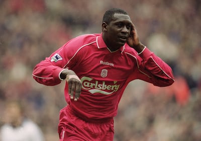 Emile Heskey, pictured scoring for Liverpool against Tottenham in 2001, will be among the Nujum Sports XI. Getty Images