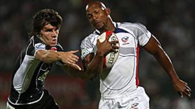 Arabian Gulf's Jonny MacDonald, left during the Dubai Sevens Shield final in November, is in the squad for the World Cup.