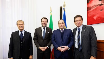 Dimitri Kerkentze, Giampiero Massolo, Giuseppe Scognamiglio and Matteo Salvini. Photo: Expo 2030 Roma
