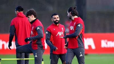 Mohamed Salah during training on Merseyside. PA
