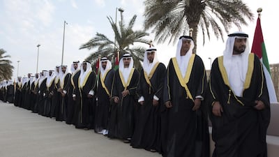 Grooms attend a group wedding at Majlis Al Zaab. Boris Dejanovic for The Crown Prince Court - Abu Dhabi