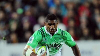 Waisake Naholo of the Otago Highlanders shown in action in his team's Super Rugby contest on Saturday in Hamilton, New Zealand. Ross Stetford / EPA / May 7, 2016