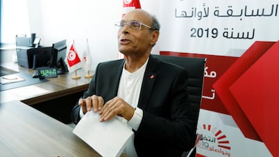 Former Tunisian President Moncef Marzouki submits his candidacy for the presidential election in Tunis. Reuters