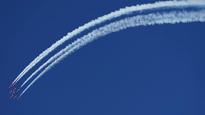 The Red Arrows fly over Carbis Bay and St Ives during the G7 summit. AP