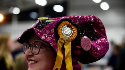 Official Monster Raving Loony Party candidate Lady Lily the Pink is seen as ballots are tallied at a counting centre for Britain's general election at Royal Welsh Showground, Builth Wells, Britain. Reuters