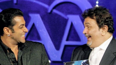 Salman Khan shares a joke with Rishi Kapoor at the music release of the film 'Saawariya' in Mumbai on September 15, 2007. AFP