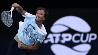 Daniil Medvedev serves during a practice session at RAC Arena in Perth. Getty Images
