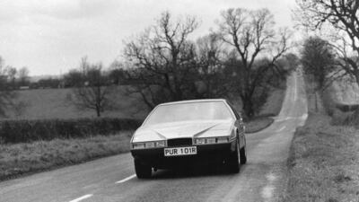 The latest Aston Martin, the Lagonda, on the road in 1976