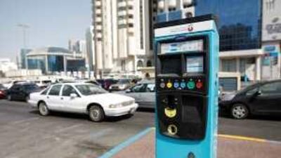 Mawaqif parking meters near Hamdan and Baniyas streets in Abu Dhabi.