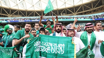 Saudi Arabia fans celebrate their team's 2-1 victory over Argentina during the 2022 World Cup in Qatar. Getty