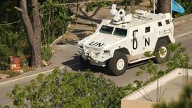 A UN armoured vehicle patrols the southern Lebanese border area of Marjayoun. AFP