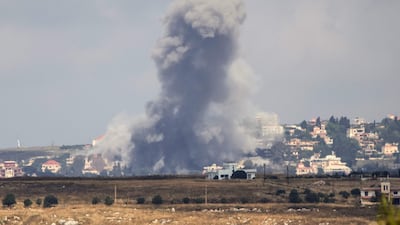 Smoke rises after an Israeli air strike on Maifadoun, in southern Lebanon, on Saturday. AFP