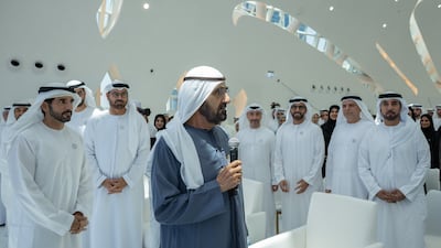 Sheikh Mohammed bin Rashid, Prime Minister and Ruler of Dubai, with senior officials as part of his annual New Government Season Meeting. Photo: Dubai Media Office / X