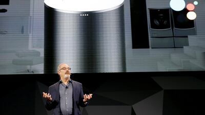 Scott Huffman, Google Assistant vice president of engineering, speaks during an LG news conference at CES in Las Vegas. Steve Marcus / Reuters
