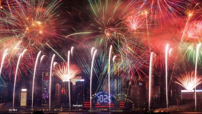 A blaze for colour for 2025 over Victoria Harbour in Hong Kong. AFP
