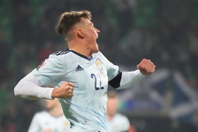 Scotland's Nathan Patterson celebrates after scoring the first goal. AP