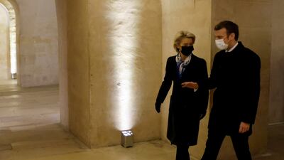 President Macron and Commission President Ursula von der Leyen both wore masks for the meeting amid a surge in Covid cases across France. Reuters