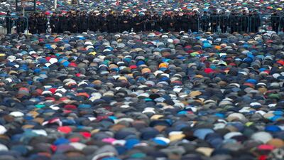 Muslims attend a morning prayer in Moscow. AFP
