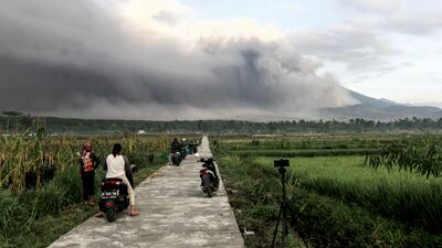 Mount Semeru spews volcanic materials to the air in Lumajang, East Java. The 3,376-metre volcano is one of the most active on Java. EPA