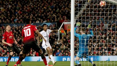 Paris Saint-Germain's Presnel Kimpembe shoots to score the first goal. EPA