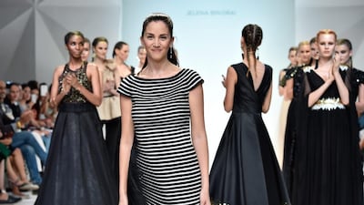 Jelena Bin Drai walks the runway after her show. Pascal Le Segretain / Getty Images for Fashion Forward