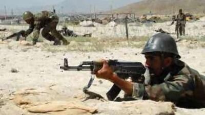 Afghan National Army recruits practise combat skills at the Kabul Military Training Centre.