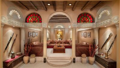 The majlis at the Emirati restaurant Mezlai in Abu Dhabi’s Emirates Palace. Courtesy Mezlai