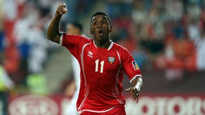 Khaled Khalfan, celebrates UAE's equaliser against Honduras. Sammy Dallal / The National)