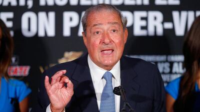 Bob Arum speaks during the Manny Pacquiao v Chris Algieri Media Tour at The Liberty Theatre on September 4, 2014 in New York City. (Photo by Joe Scarnici/Getty Images)