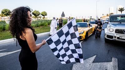 Noor Daoud, the Middle East’s first female drift racer, flagged the convoy off at Dubai Harbour. Photo: No Filter Dubai