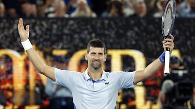 Novak Djokovic celebrates in front of the spectators after beating Adrian Mannarino. EPA
