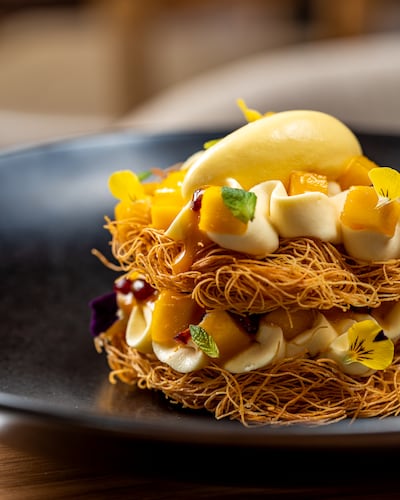 Mango-infused kunafa. Photo: Spago by Wolfgang Puck