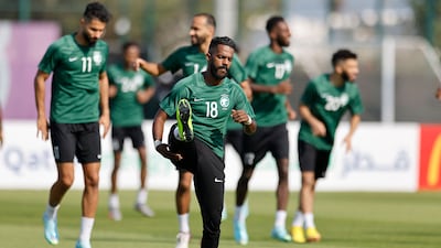 Saudi Arabia midfielder Nawaf Al Abed trains for the Argentina game. AFP