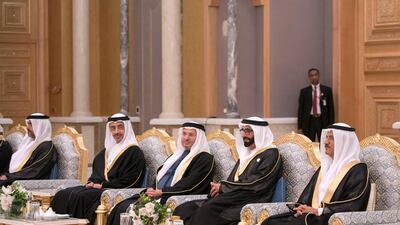 HH Sheikh Mohamed bin Zayed Al Nahyan Crown Prince of Abu Dhabi Deputy Supreme Commander of the UAE Armed Forces and HE Narendra Modi, Prime Minister of India, witness an MOU signing pertaining to 'Technical Cooperation In Rail Sector'. Seen signing are HE Dr Abdullah bin Mohamed Al Nuaimi, UAE Minister of Infrastructural Development. Photo:Mohamed Al Hammadi / Crown Prince Court - Abu Dhabi