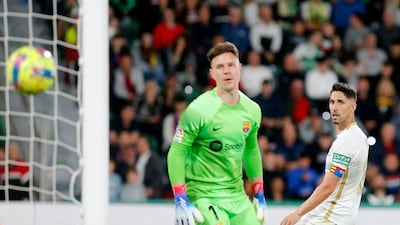 BARCELONA PLAYER RATINGS: Marc-Andre Ter Stegen – 7. An incredible 20 clean sheets in the league and kept another against the side well adrift at the bottom of La Liga. He won’t expect to be so untroubled in Wednesday’s clasico at Camp Nou. AFP