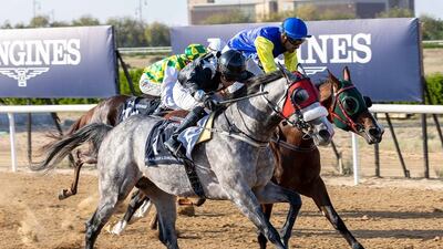 Tadhg O’Shea on AF Maqam winning the Ruler of Sharjah Cup at Sharjah on March 12, 2023. – Adiyat Racing Plus