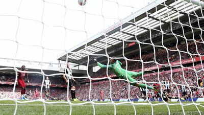 September 14, 2019, Liverpool 3 Newcastle 1: Sadio Mane scores the first goal past Martin Dubravka. Getty