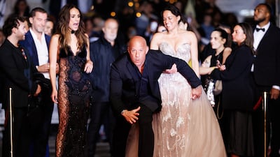 Jordana Brewster, Vin Diesel and Michelle Rodriguez on the red carpet at the premiere of their film Fast and Furious 11 at the Cannes Film Festival, France. EPA