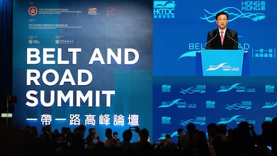 John Lee, Hong Kong's chief executive, addresses the Belt and Road Summit in Hong Kong. Bloomberg
