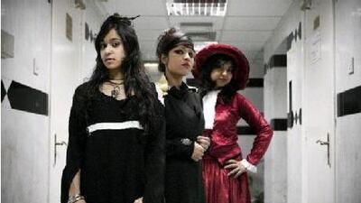 From left: Noreen, dressed up as the comic book character Yuko Ichihara, Barsha as a vampire from Moon Phase, and Sonia as Madame Red from the comic book Kuroshitsuji.