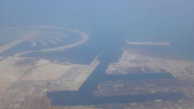 An aerial view of the Palm and Jebel Ali.