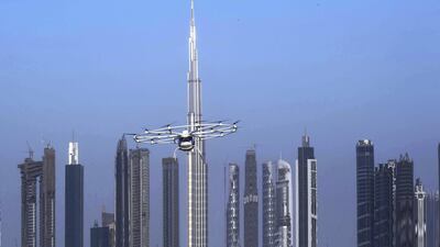 The Volocopter measures about two metres in height, and the diameter of the rotor rim, including propellers, is just over seven metres. Courtesy Dubai Media Office