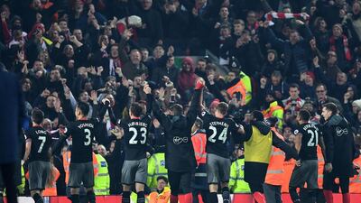 Southampton celebrate yesterday's EFL Cup win over Liverpool. The Chinese firm Lander Sports Development has agreed to buy a stake in Southampton. Paul Ellis / AFP