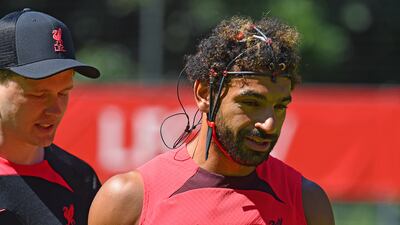 Mohamed Salah wears special sensors during Liverpool's training in Austria on Thursday, July 28, 2022. All photos by Getty Images