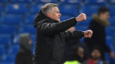 Manchester United manager Ole Gunnar Solskjaer celebrates after the win. AFP