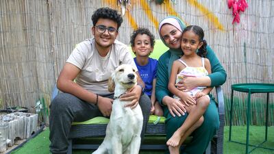Dubai resident Wessam El Zairy with her children Mohamed, 16, Zeineldin, eight, Laila, six, and their pet dog Dahab. All photos: Victor Besa / The National